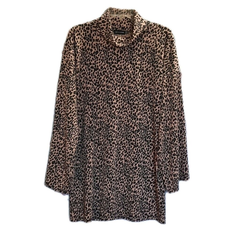 PrettyLittleThing PLT Leopard Print High Neck Long Sleeve Tunic Mini Dress Sz 6